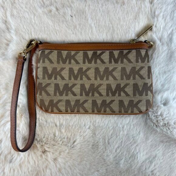 Michael Kors Monogram Brown/Tan Logo Wristlet Wallet - Picture 1 of 6